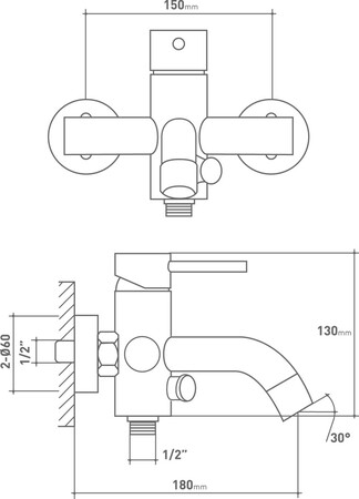 Mitigeur bain douche mural chromé Cocoon
