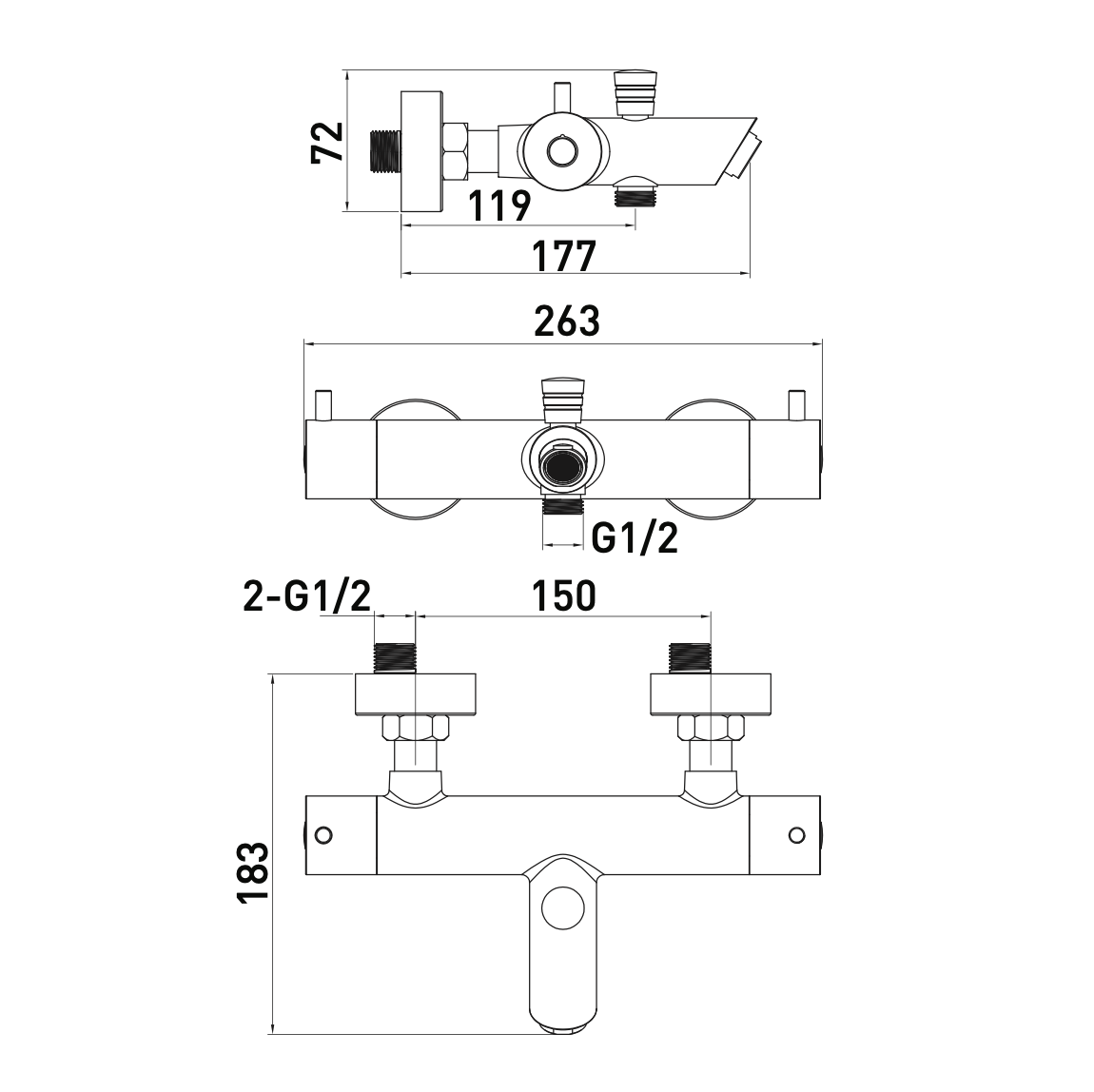Mitigeur thermostatique de bain mural inox brossé Cocoon