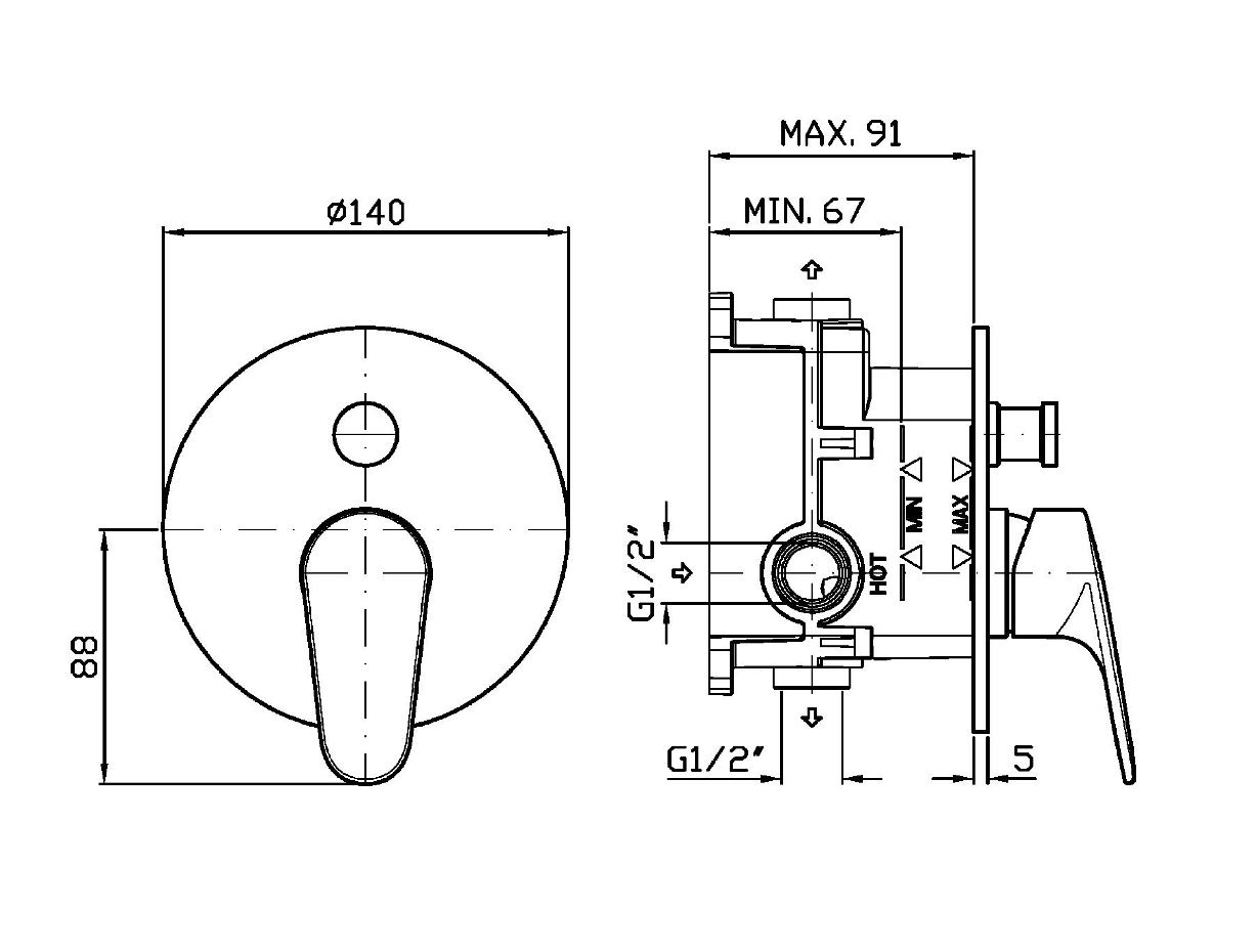 Mitigeur bain-douche encastré monocommande noir mat Rivo Zucchetti