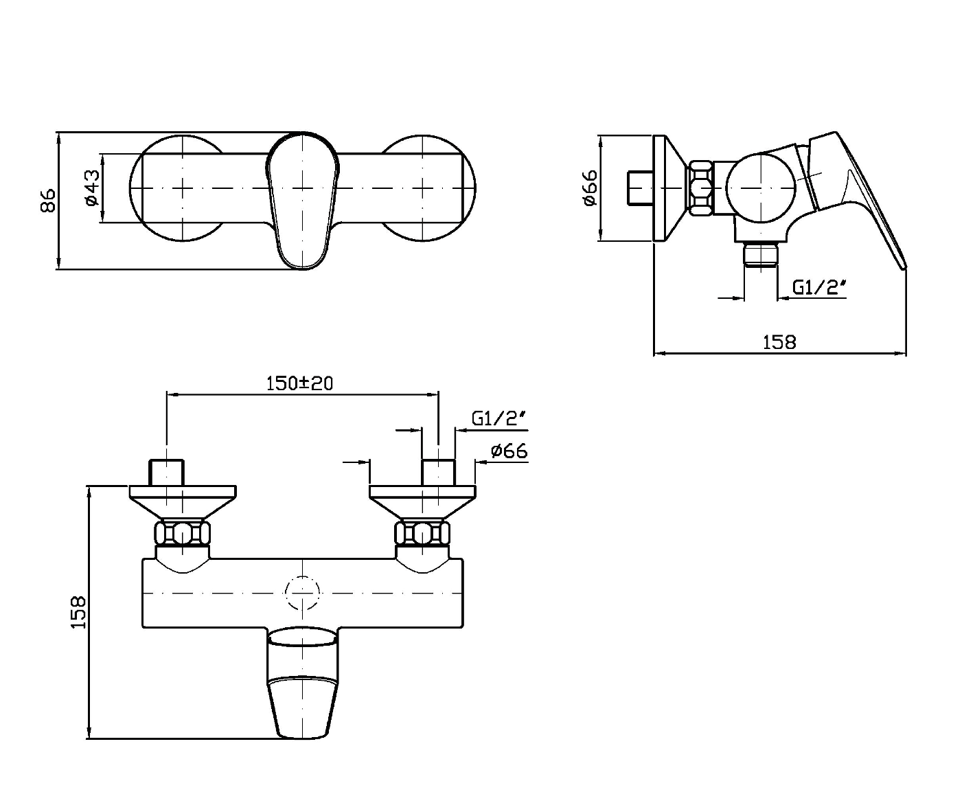 Mitigeur de douche extérieur monocommande chromé Rivo Zucchetti