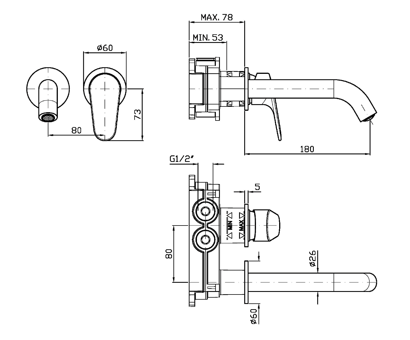 Mitigeur lavabo encastré chromé monocommande Rivo Zucchetti